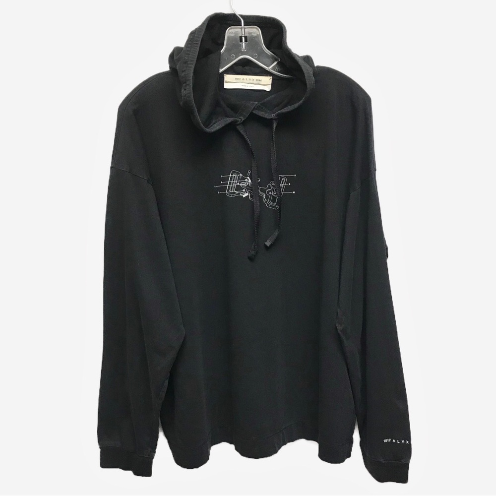 1017 ALYX 9sM Men’s Black Hooded Long Sleeve T-Shirt Size M